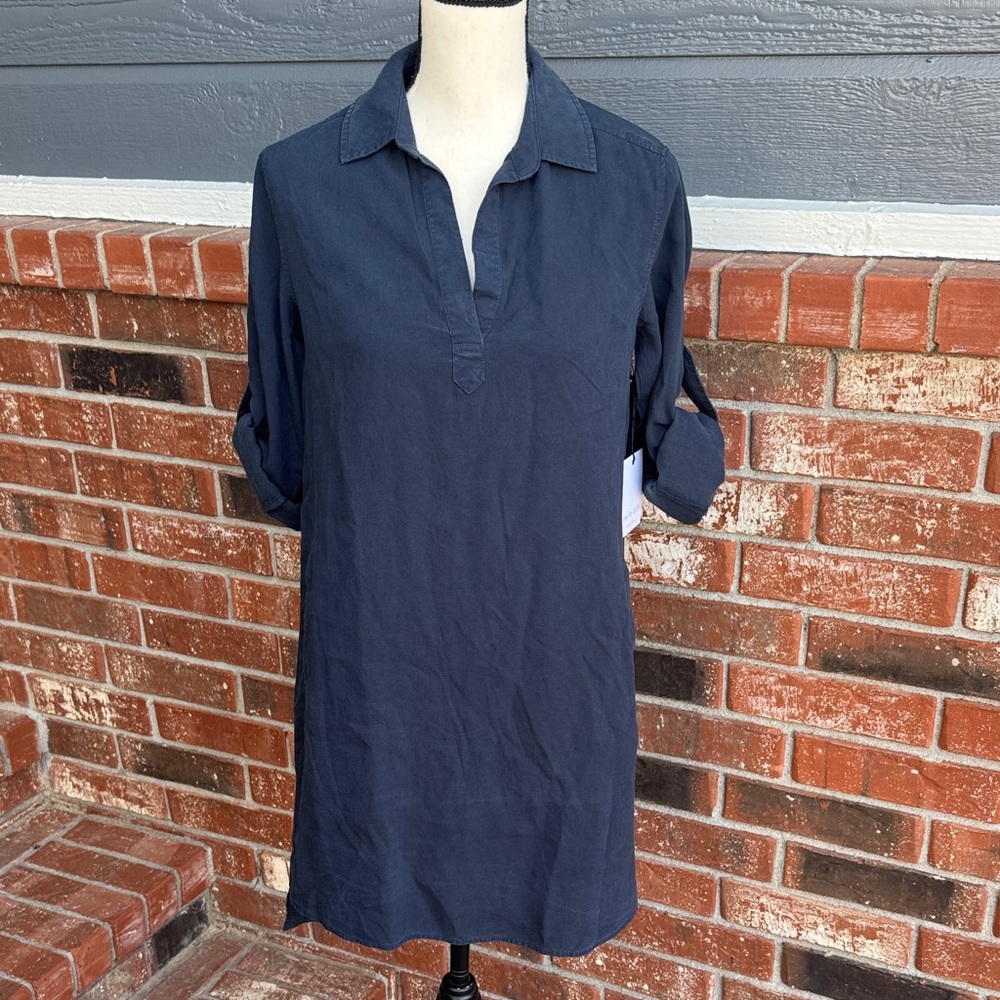 Bella Dahl Women's XS Blue Tencel Lyocell Roll Sleeve Mini Shirtdress NWT